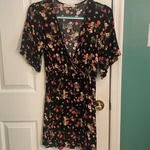 Rewind Black Warm Floral Wrap Sundress